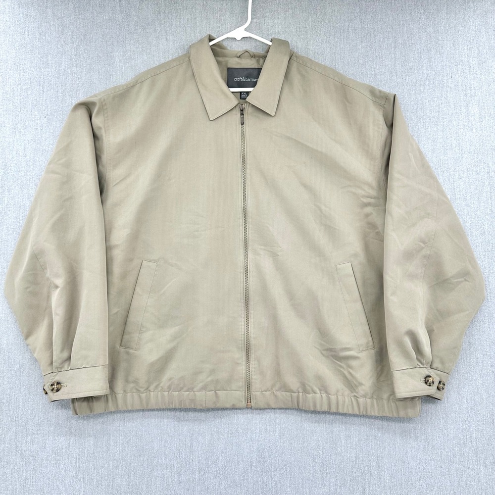 Croft & Barrow Bomber Jacket Men's 2XL Khaki Tan Full Zip Harrington Rayon Blend